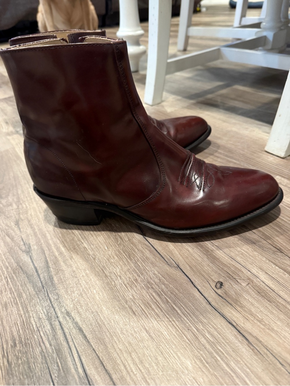 Vintage 70s Western Zip Hanover Burgundy Leather Mens Ankle Boots 12 - Picture 3 of 7